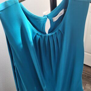 Calvin Klein Robin Egg Blue pleated neckline blouse with keyhole back Small